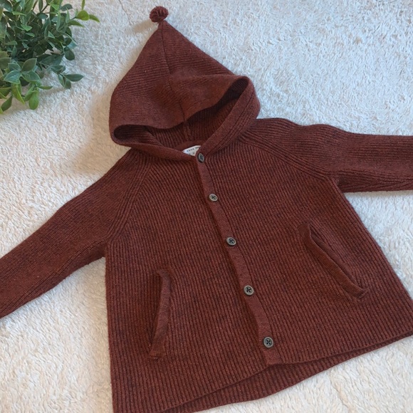 Zara Baby Brown Knit Wear Hooded Sweater 9-12M EUC - Picture 1 of 12